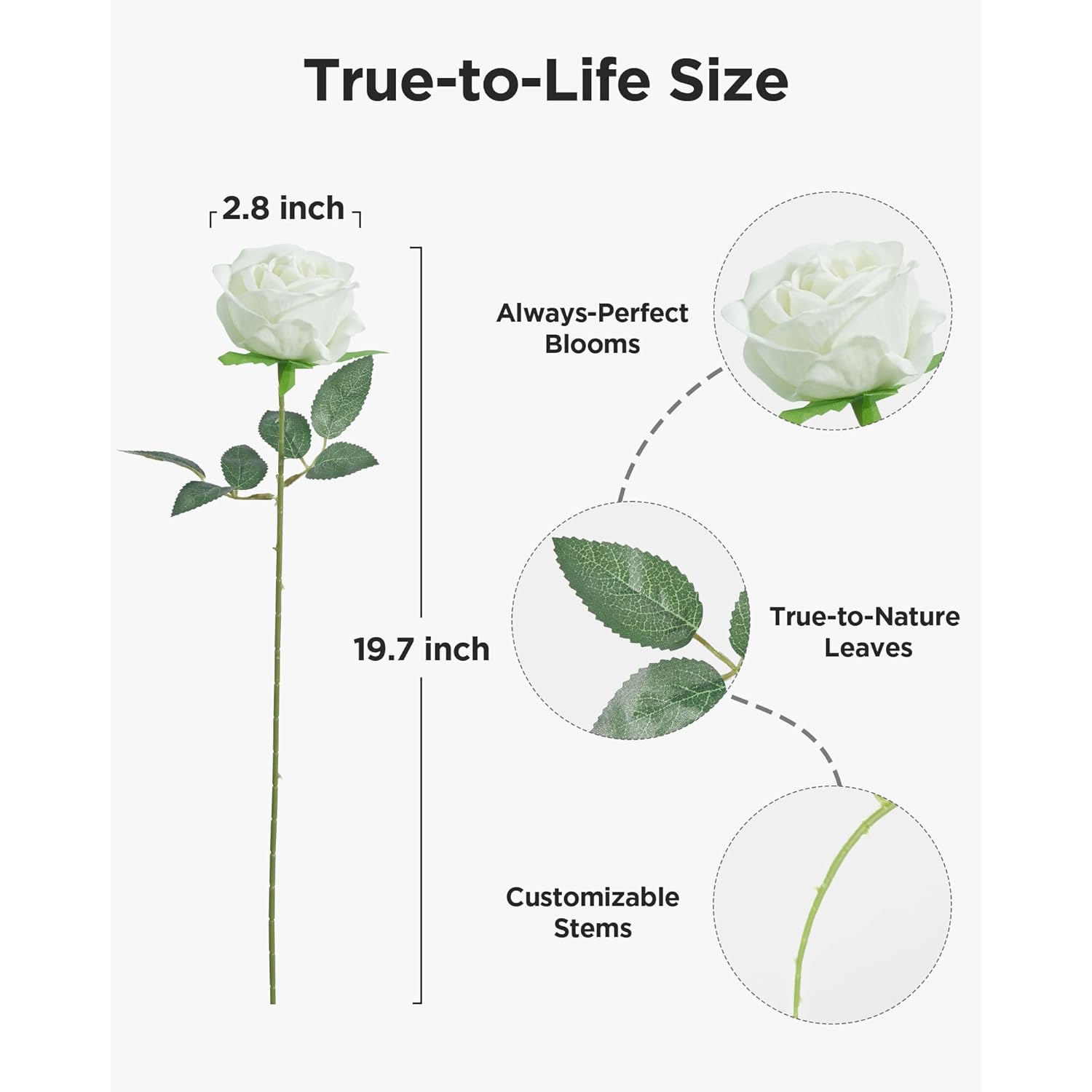 50 Pcs White Roses Artificial Flowers, Fake Velvet Silk Rose Bulk Faux Flower For Decoration Diy Wedding Centerpieces Proposal Bridal Bouquets Shower Party Home Floral Decor (50, White)