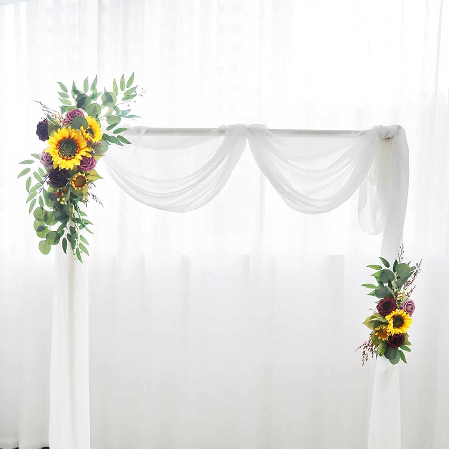 Sunflower Arch Flowers Pack Of 2, Artificial Sunflower Burgundy Rose Floral Swag Wedding Arch Flowers Arrangement For Wedding Reception Backdrop Decoration