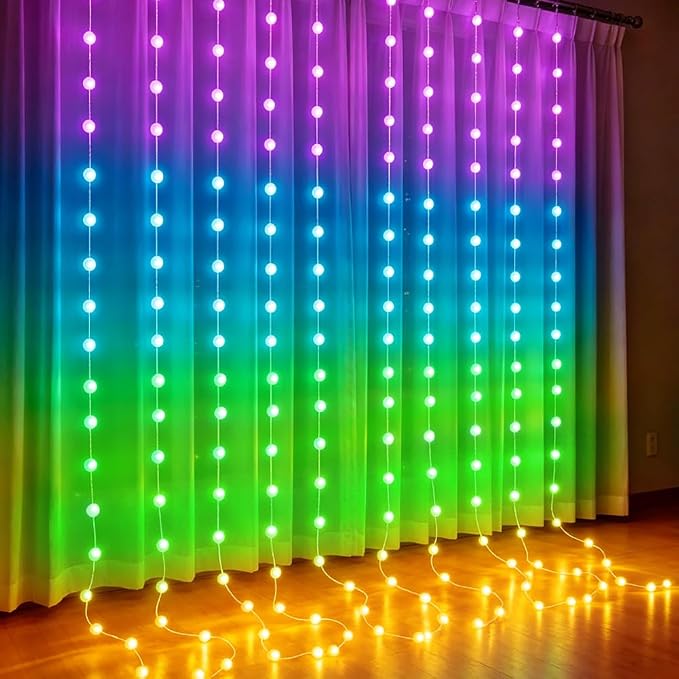 Curtain String Lights 10ft x 10ft RGB Color Changing Fairy Lights