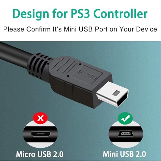 2 Pack 10FT Mini USB Charging Cable for PS3 DualShock 3 Controller PlayStation 3