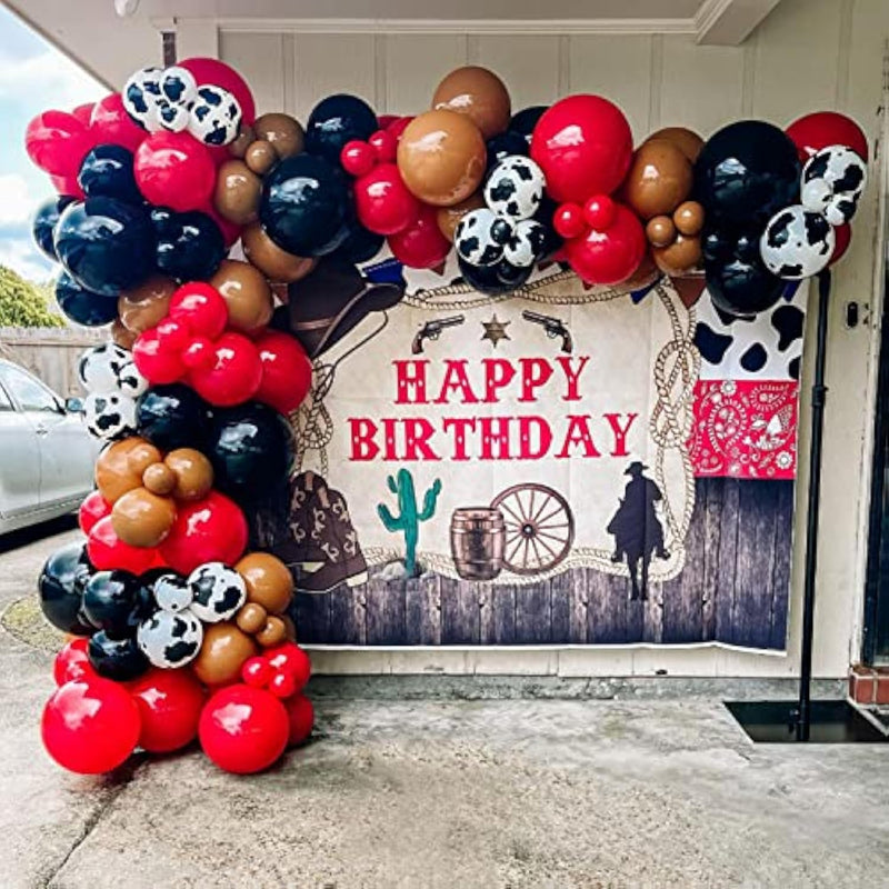 157Pcs First Rodeo Balloon Garland Arch Kit - First Rodeo Party Decorations Backdrop With Black Red Khaki Cow Printed Balloon For Cowboy Themed Party Baby Shower Farm Birthday Party Decorations
