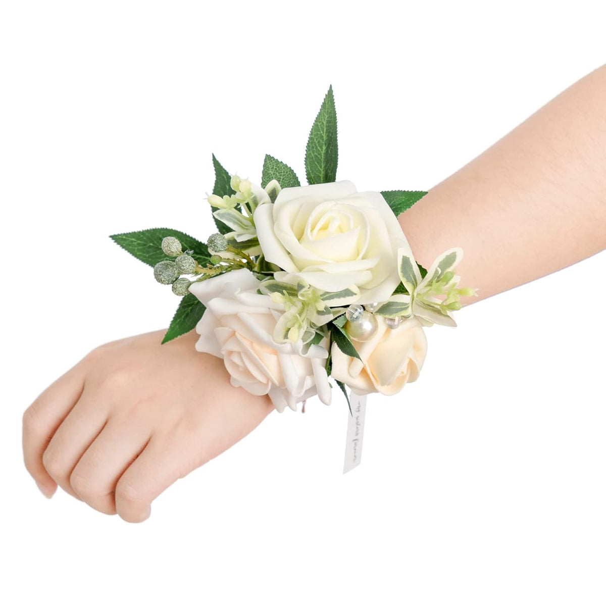 2Pcs Homecoming Wrist Corsage Artificial Flowers, Girl/Mother Corsages Wristlet Décor For Prom/Wedding/Anniversary, Etc. White Ivory