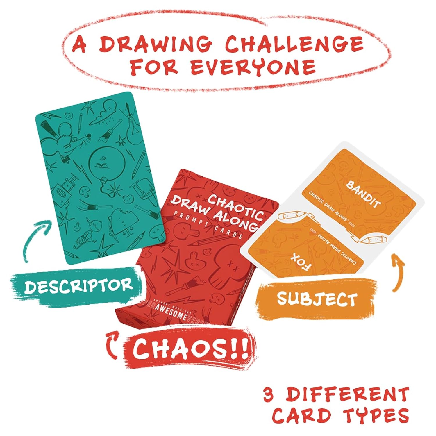 110 Creative Drawing Prompt Cards (105 Unique + 5 Blank Doodle Ideas) - Fun Family & Party Sketch Game For Art Teachers, Classroom Inspiration & Gifts For All Ages