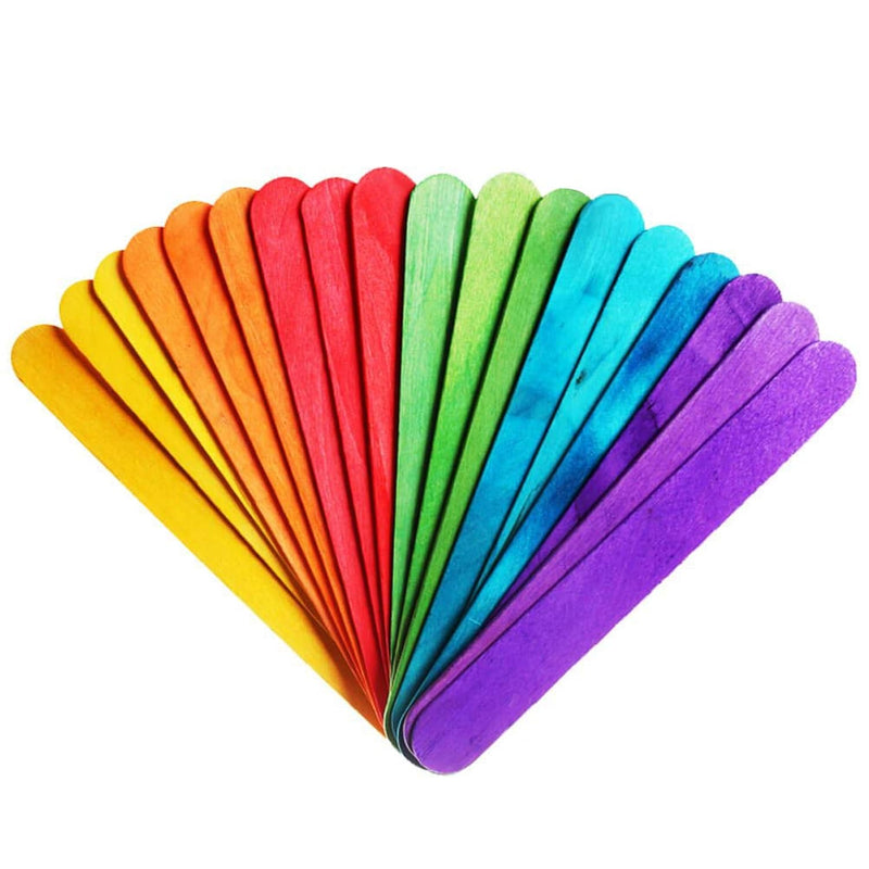 100 Pcs 6” Colored Jumbo Wood Craft Sticks