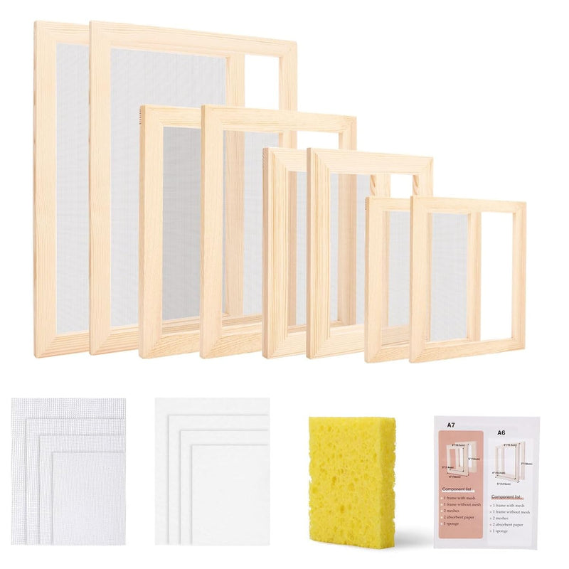 4 Sizes (A4, A5, A6, A7) Wooden Paper Making Screen Kit,Paper Making Frames, M