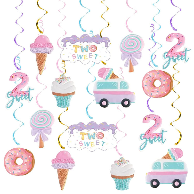 20Pcs Two Sweet Hanging Swirl Decorations,Ice Cream And Donut Party Ha