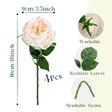 4 Pcs Real Touch Peonies Artificial Flowers, 3.5'' Big Bloom Austin Rose Peony Latex Fake Flower With Stems For Wedding Bouquet Party Valentines Arrangement Home Kitchen (Edge Pink)