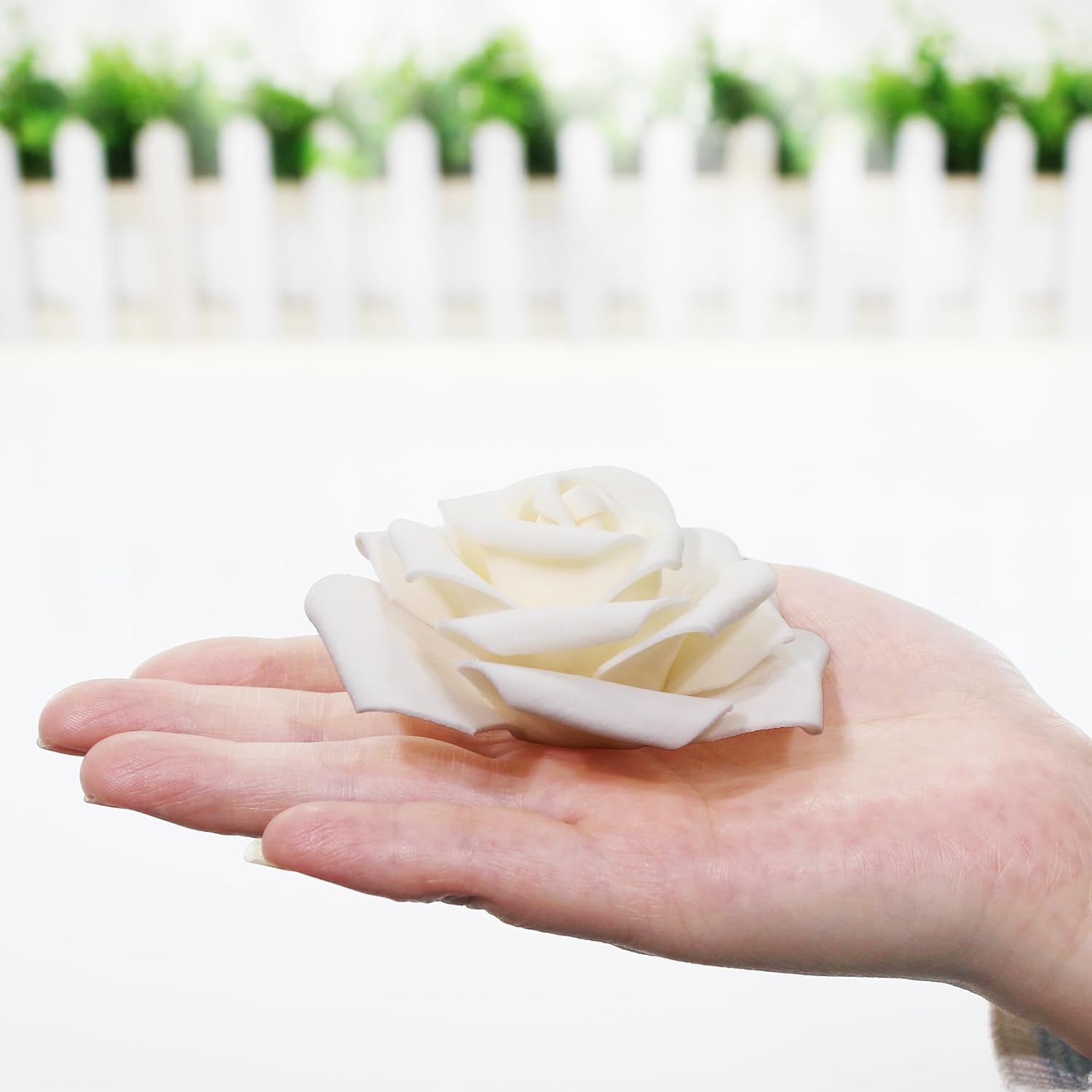 100 Pcs 3 Inch Artificial Flowers Bulk 5 In 1 Set Faux Foam Fake Rose Head Wedding Decoration Bridal Shower Centerpiece Arrangement Wall Table Decor Diy Craft (Cream)
