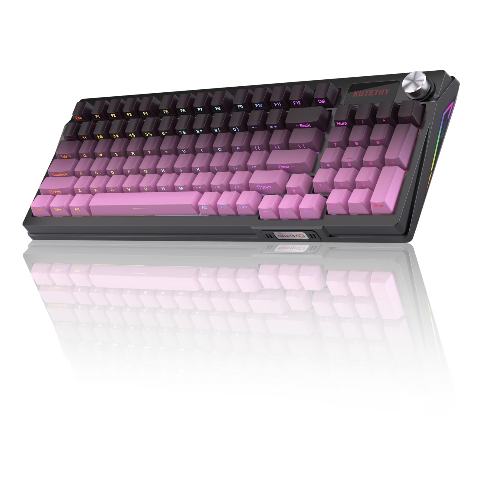 Kutethy Wireless Mechanical Keyboard,Pre-Lubed Switches,Gasket Structure,Tri-Mode Bt/2.4Ghz/Usb-C Hot Swappable,Gradient Topographic Keycaps,Rgb Backlit Gaming Keyboard(Kailh Box Chocolate Switch)