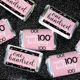 Pink, Black, And White 100Th Birthday Party Mini Candy Bar Wrappers - 42 Count - Pink Birthday Decorations For Women