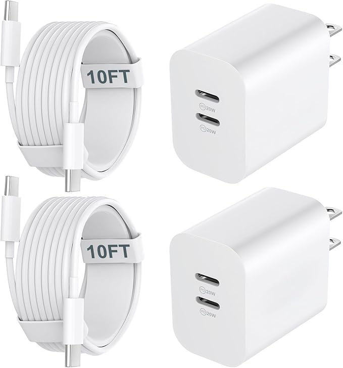 20W USB C Fast Charger with 10FT USB C Charging Cable for iPhone 17 16 15 iPad Android Phone