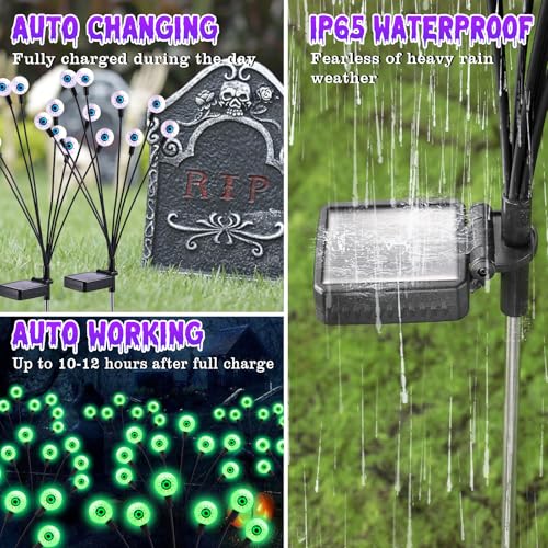 Halloween Decorations Outdoor Solar Scary Eyeball Lights,4Pack 32LEDs