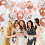 Happy Birthday Banner, Rose Gold Birthday Decoration, 16 Pcs 12 Inch Balloons With 2 Ribbons For Girl And Women Party Decoration