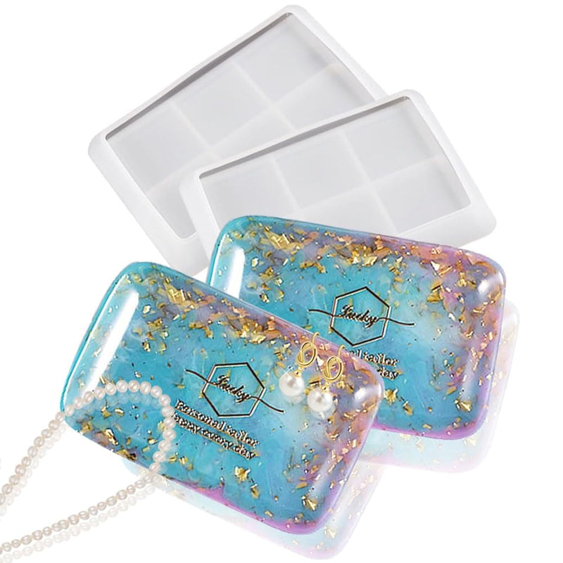 Rectangle Resin Tray Mold, 2 Pcs 6 Inch Jewelry Dish Silicone Mold For Resin Epoxy Casting Fruit Snack Tray Candles Holder Soap Dish Office Home Decoration Supplies