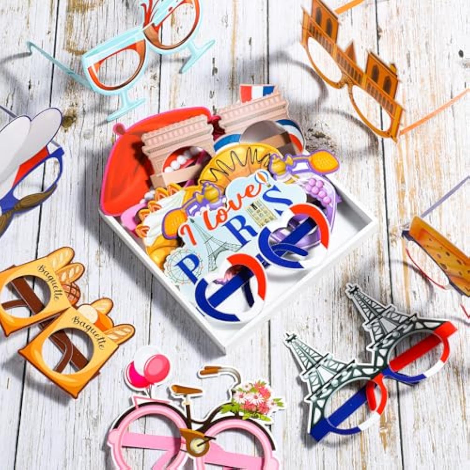 36 Pcs Paris Party Decorations France Theme Eyeglasses Paper Glasses Frame Eiffel Tower Photo Booth Props French Party Favors For Paris Baby Shower Birthday Supplies