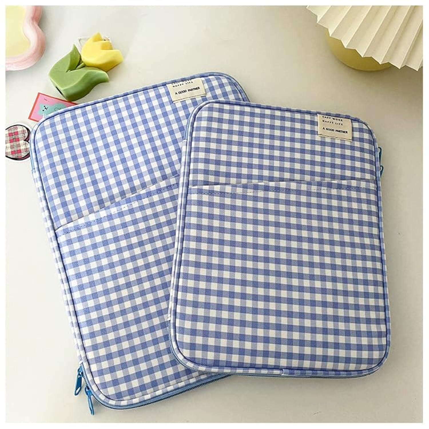 Gingham Puffy Laptop Sleeve 11-13 Inch Y2K Coquette Carrying Laptop Bag Fairycore Cover Pouch Sleeve Computer Liner Bag (11 Inch,Blue)