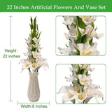 22" Artificial Flowers And Vase Set Indoor Home Decoration,Gladiolus And Zantedeschia Mixed Bouquet Faux Blossom, White Style Fake Flowers,Window Table Shelf Wedding Floral Party Home Decor