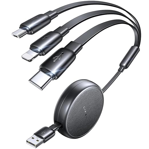 3 in 1 Retractable Multi Charging Cable for iPhone 17 16 15 Samsung Galaxy S25 Kindle Car Charger Cord