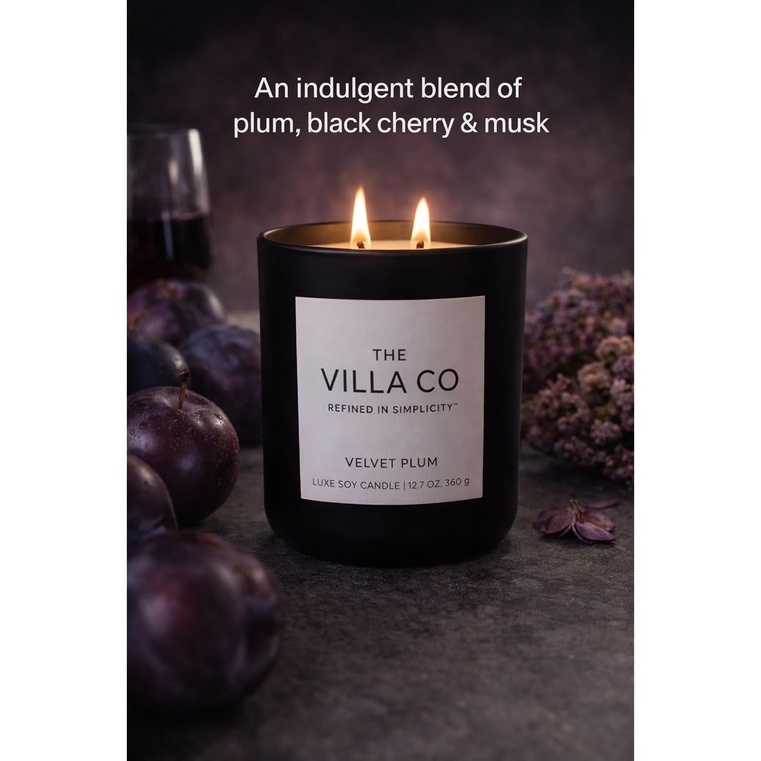 Velvet Plum | Scented Candle For Women & Men | Hand-Poured, Aromatic & Fragrant | 60 Hour Burn Time 12.7 Oz | Soy Based | Phthalate Free | Made In Usa