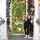 Christmas Door Cover Banner, Green Glitter Christmas Tree Backdrop Banner With Gift Boxes Candy Cane, Xmas Decorations Door Sign Banner For Outdoor Home Yard Garden New Year Party Decor, 90X185Cm