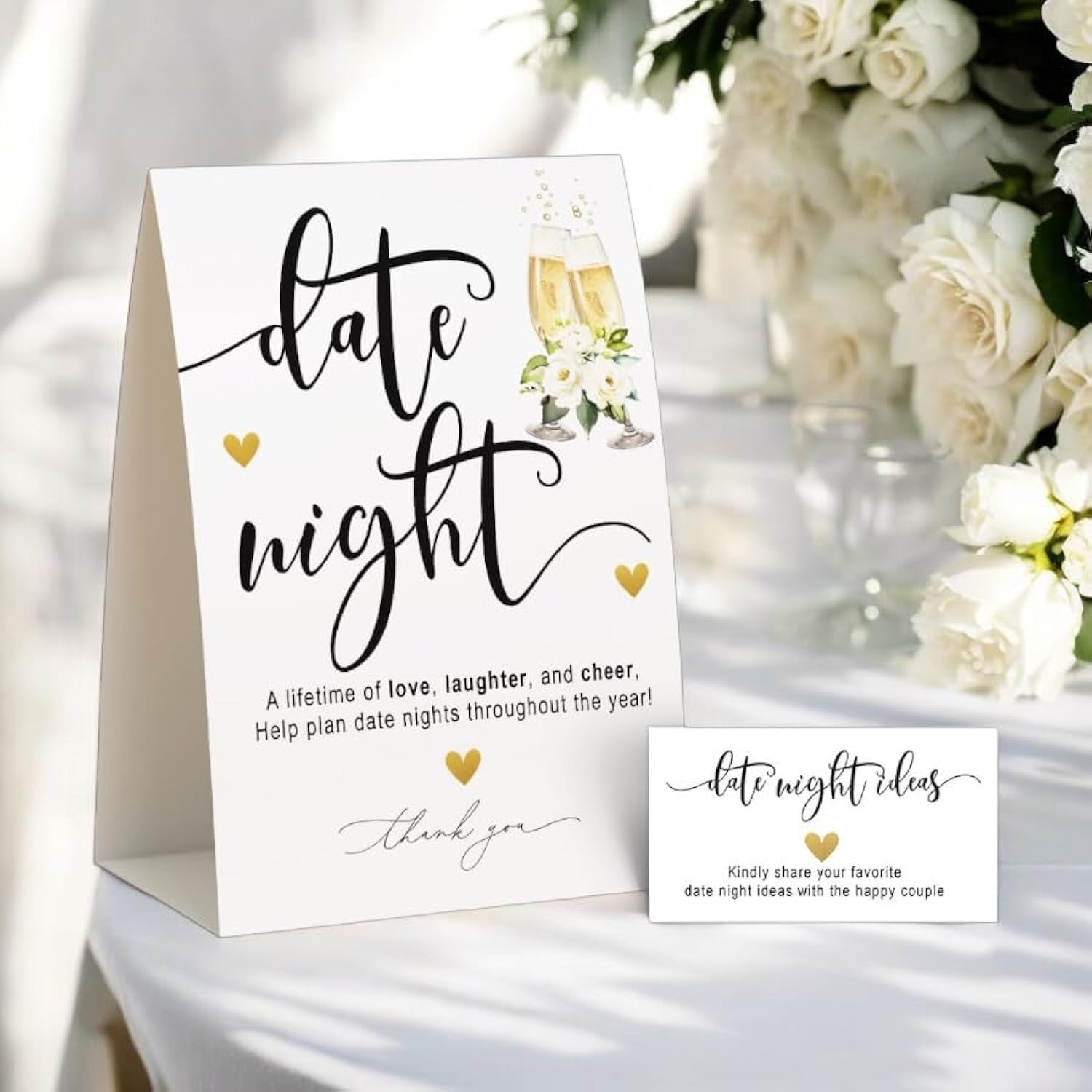 Fun Wedding Bridal Shower Games, Elegant Date Night Game Sign And Cards