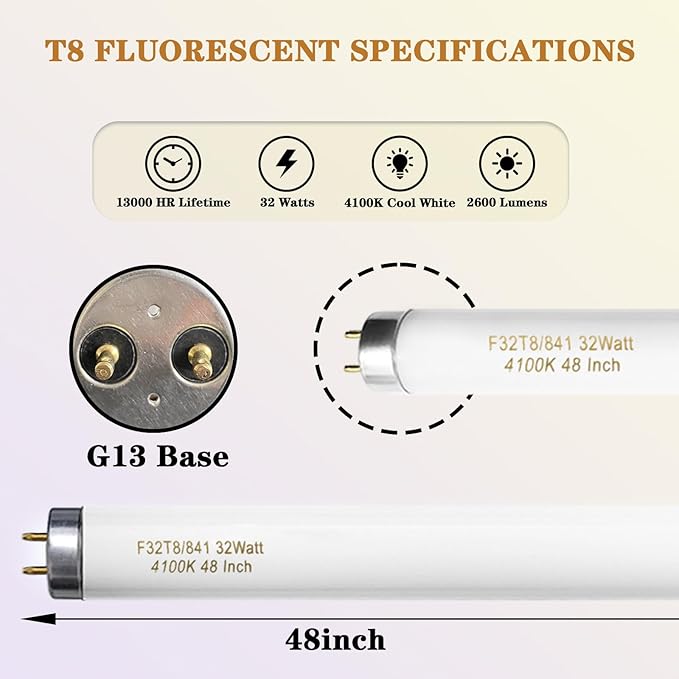 10 Pack F32T8 Fluorescent Tube Light Bulbs 4FT 32W 4100K Cool White G13 Base