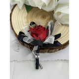 Ting & Cecilly Rose Wedding Corsage And Boutonniere Set, Floral Accessories For Wedding Flower Accessories Prom Suit Decorations (Black & Red)