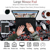 4 In 1 Mouse Pad Combo, Large Gaming Mouse Pad + Keyboard Wrist Support + Mouse Wrist Rest + Coaster, Table Pad With Stitched Edge Memory Foam Ergonomic Wrist Pad Set, Human Skulls Vintage Roses