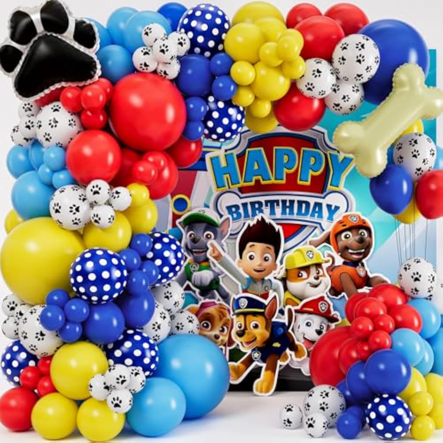 All-In-1 Paw Balloons Garland Arch Kit With Bonus Dog Bone & Paw Print Balloons For Paw Birthday Decorations – Paw Balloons Backdrop, Paw Party Supplies For 3Rd Yo Boy