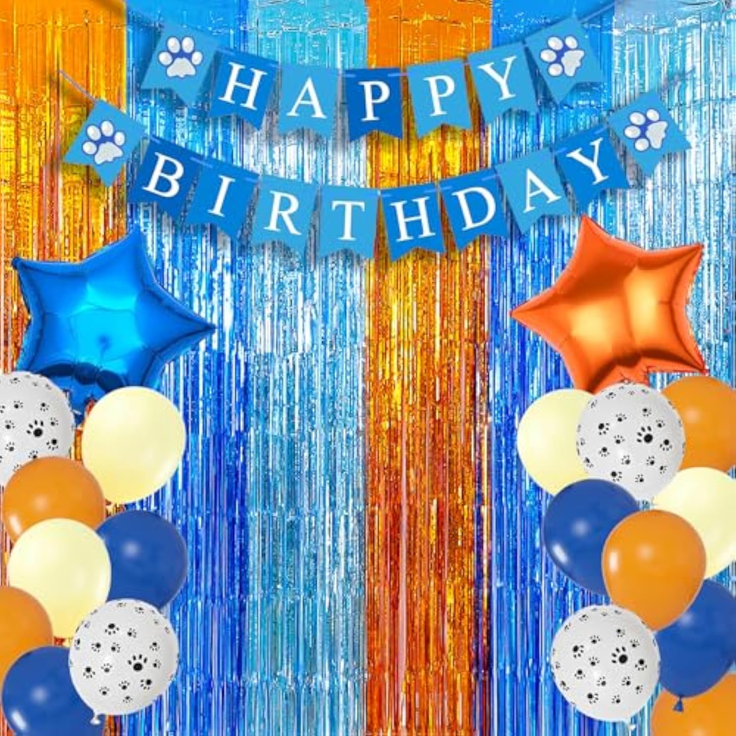 Blue Dog Party Pack Foil Curtains, Banner, 22 Balloons, & Photo Booth Props