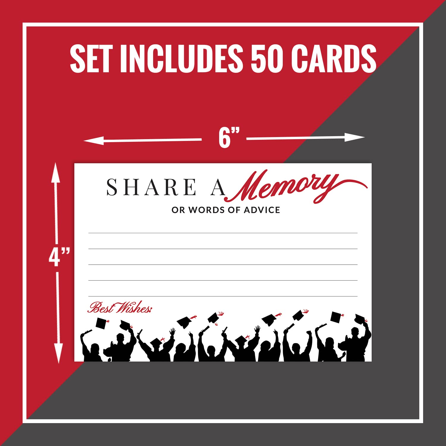 50- Red Graduation Share A Memory Or Advice Cards For The Graduate - Party Games Ideas Activities Supplies Decorations Grad Celebration College, High School, University- Red & Black- Made In The Usa