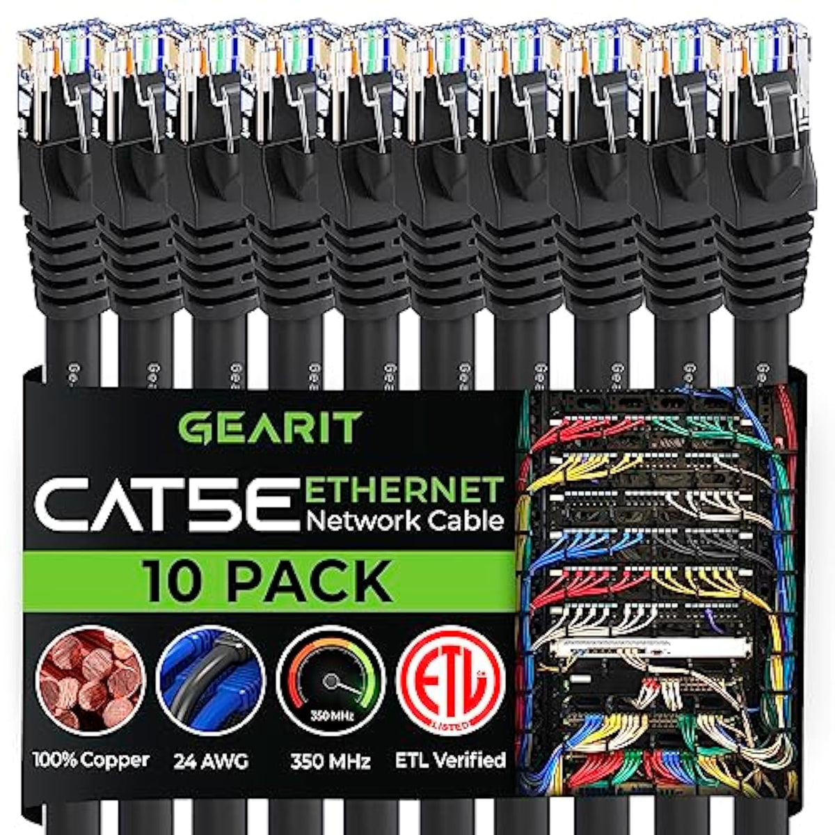 GearIt 10-Pack, Cat5e Ethernet Patch Cable 10 Feet - Snagless RJ45 Computer LA