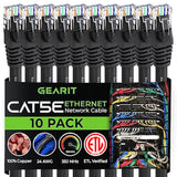 GearIt 10-Pack, Cat5e Ethernet Patch Cable 10 Feet - Snagless RJ45 Computer LA