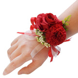 Wedding Bride Rose Wrist Corsage Red Bridesmaids Wrist Flower Flowergirl Hand Floral Decor Bridal Prom Party Accessories For Women And Girls (A-Red)