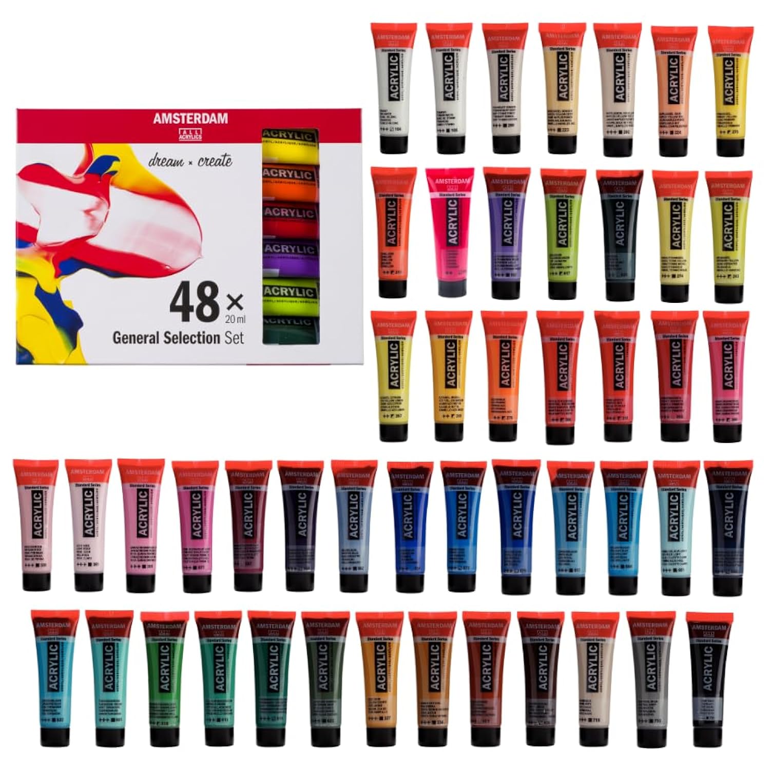 Standard Series Acrylic Paint Set For Beginners | Sample Set (48 X 20 Ml Tubes) | Base Colour Selection