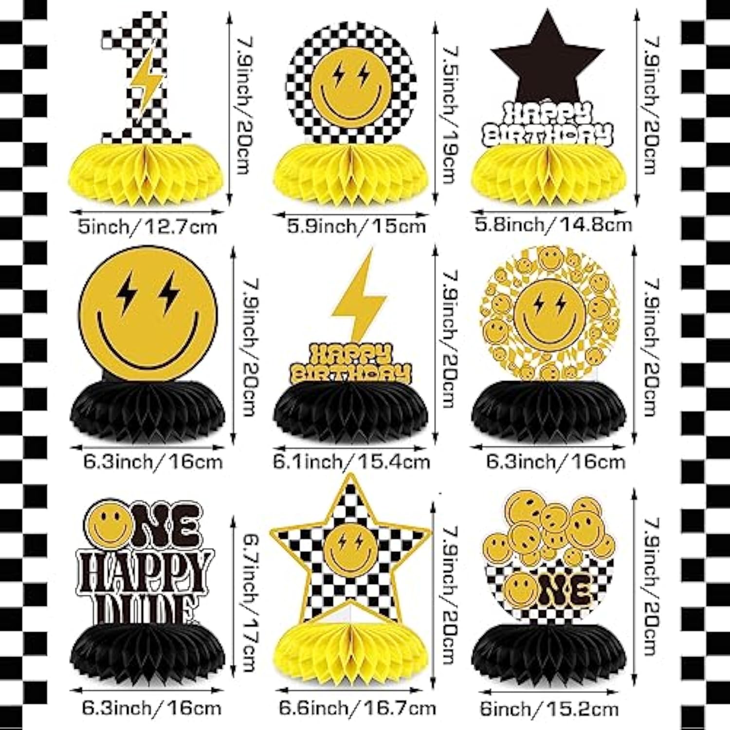 One Happy Dude Centerpieces – 9pcs Smile Face 1st Birthday & Party Table Decorations Set