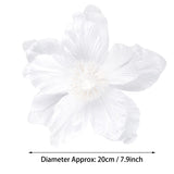 Glitter Christmas Flowers Large Velvet Magnolia Artificial Floral Ornaments Pack Of 6 Folded Flower For Christmas Tree Decoration Wreath Decor Wedding Centerpiece (White)