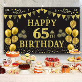 Gold & Black 65th Birthday Backdrop Banner for Party Photos