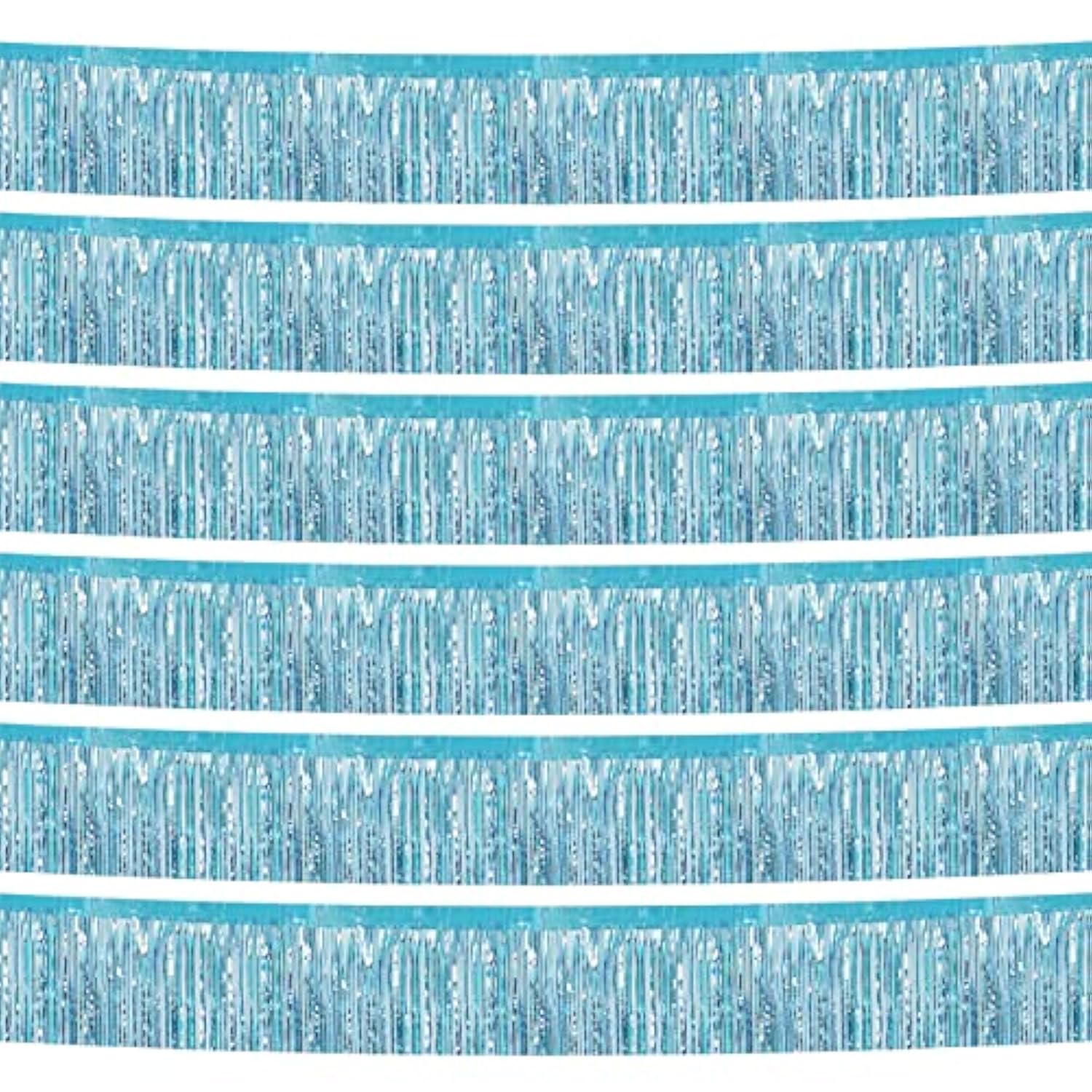 6 Pack 10 Feet Foil Fringe Garland Metallic Tinsel Streamers Banner Wall Hanging Curtain Backdrop Banner For Parade Floats, Thanksgiving, Christmas, Birthday, Halloween Party Decorations(Light Blue)