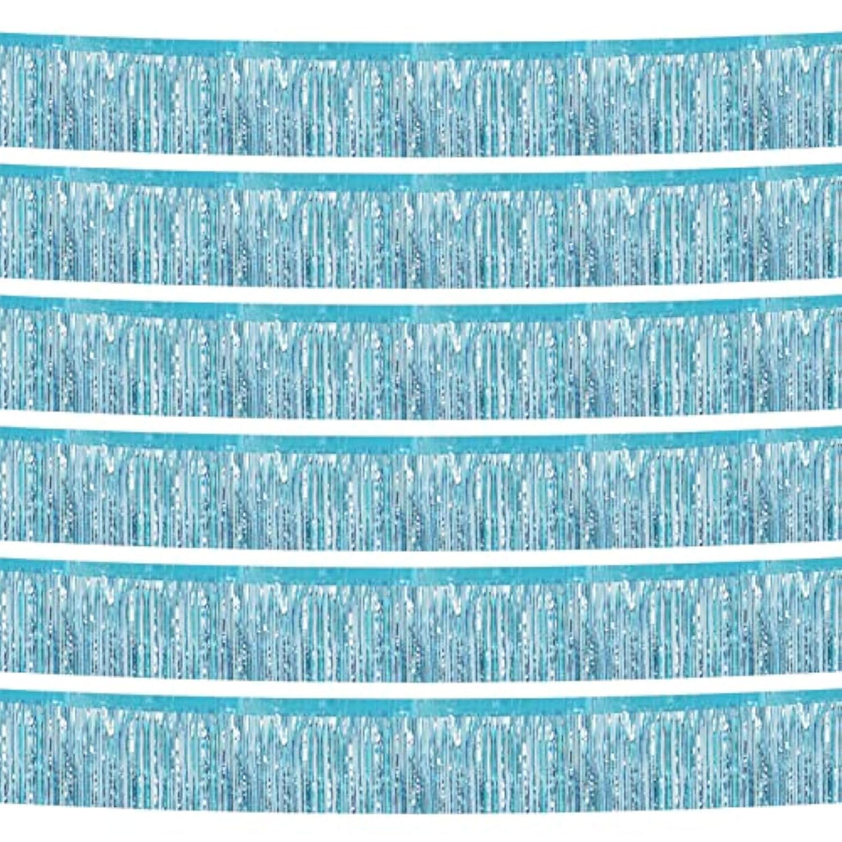 6 Pack 10 Feet Foil Fringe Garland Metallic Tinsel Streamers Banner Wall Hanging Curtain Backdrop Banner For Parade Floats, Thanksgiving, Christmas, Birthday, Halloween Party Decorations(Light Blue)