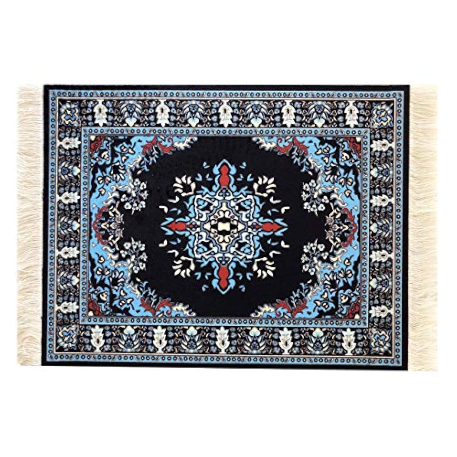 Beautiful Oriental Rug Style Mousepad, Navy Miniature Carpet Computer Mouse Pad, Rectangular, Non-Slip, Elegant Office Accessories