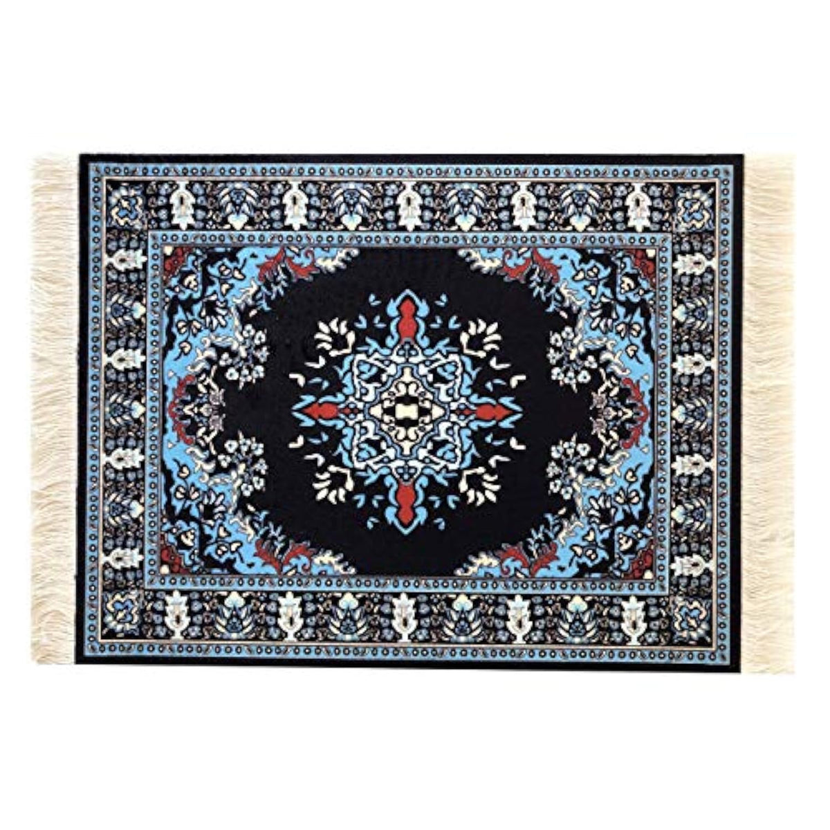 Beautiful Oriental Rug Style Mousepad, Navy Miniature Carpet Computer Mouse Pad, Rectangular, Non-Slip, Elegant Office Accessories
