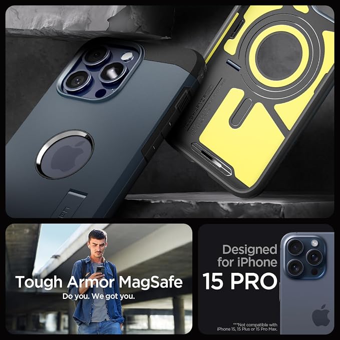 Spigen Tough Armor MagFit Case for iPhone 15 Pro Metal Slate Rugged Protective Cover