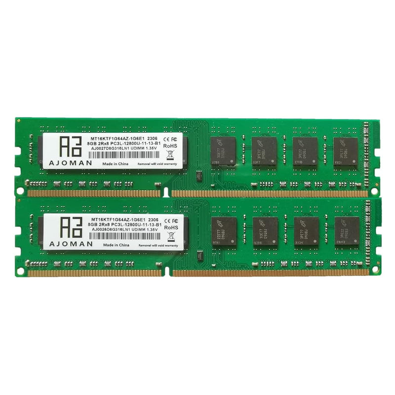 Ajoman 16Gb Kit 8Gbx2 Ddr3 Ddr3L 1600Mhz Desktop Ram 2Rx8 Pc3L-12800U Dimm 1.3