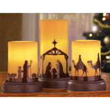 Led Flameless Christmas Nativity Scene Candles, Holiday Home Decor Accents - Set Of 3