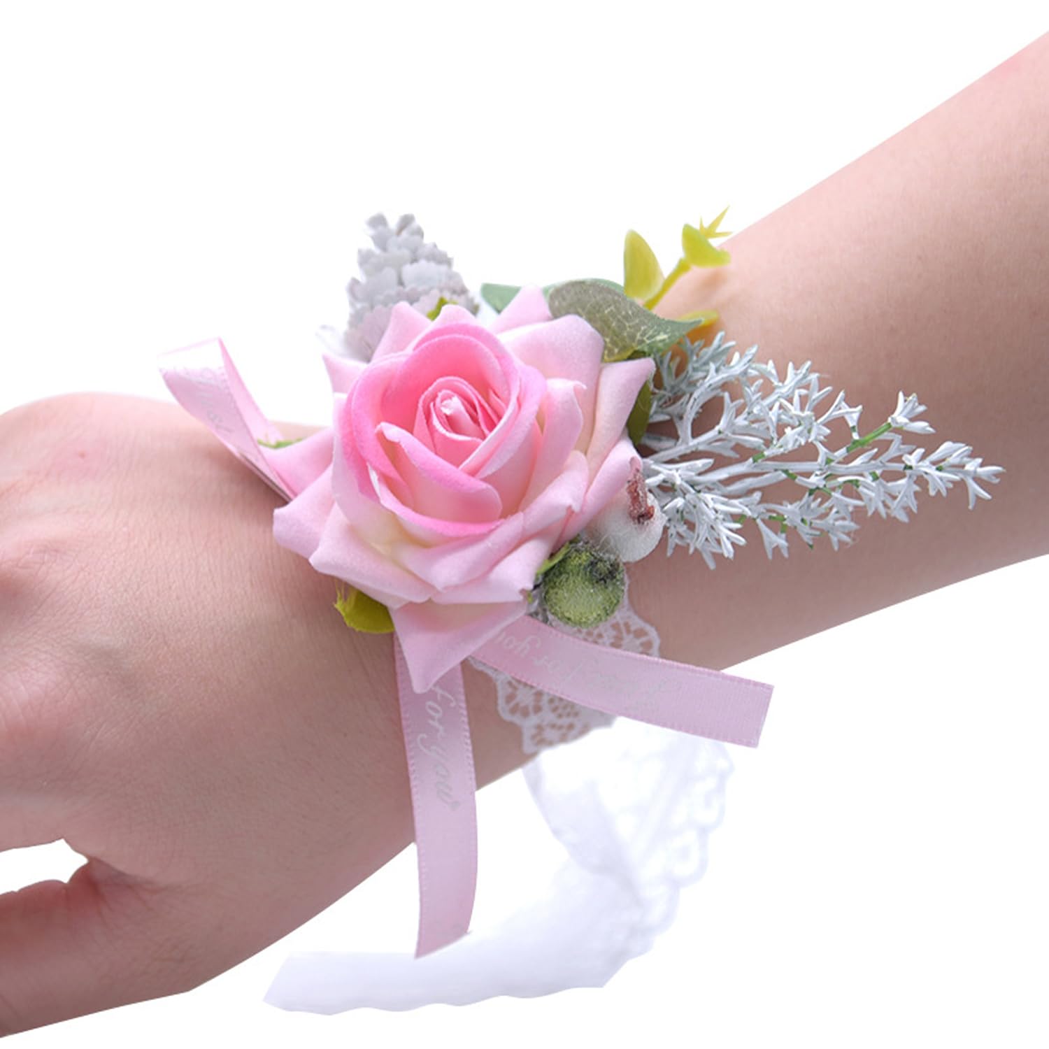 Wrist Corsage, Pack Of 2 Wedding Bridal Wrist Flower Corsage Hand Flower Decor For Prom Party Wedding Homecoming (Pink2)