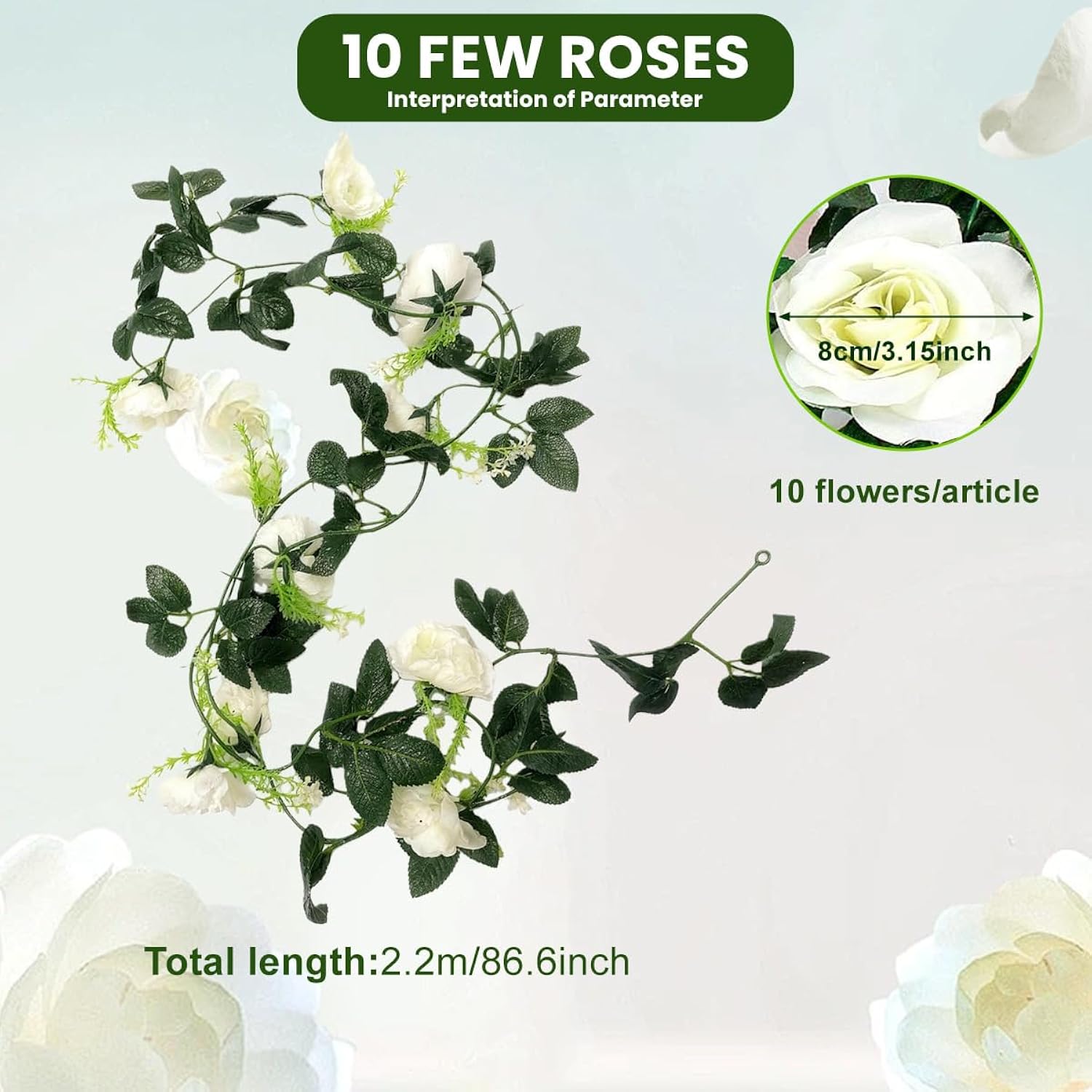 2 Pack White Rose Garland Artificial Flower Vines Fake Silk Flower Hanging Rose Garland With Greenery Plants Hanging Floral Garland For Wedding Floral Home Garden Outdoor Wall Decoration