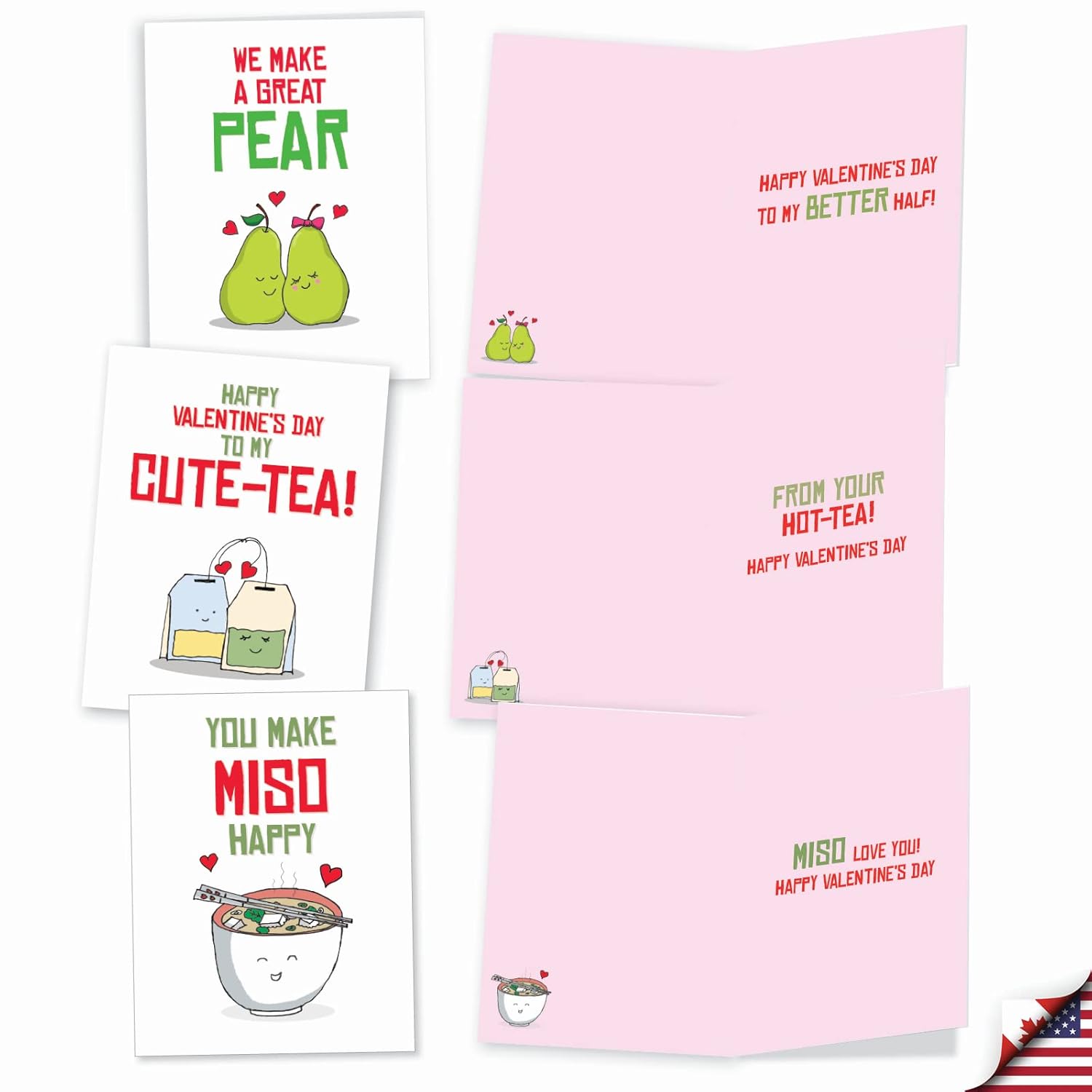 - 10 Assorted Valentine'S Day Note Cards (4 X 5.12 Inch) - Boxed Valentine Cards, Bulk Set With Envelopes - Romantic Yummy Puns M5659Vdg-B1X10