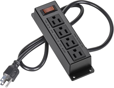 Wall Mount Power Strip 4 Outlets with Switch 3FT Extension Cord Flat Plug Under Desk Black