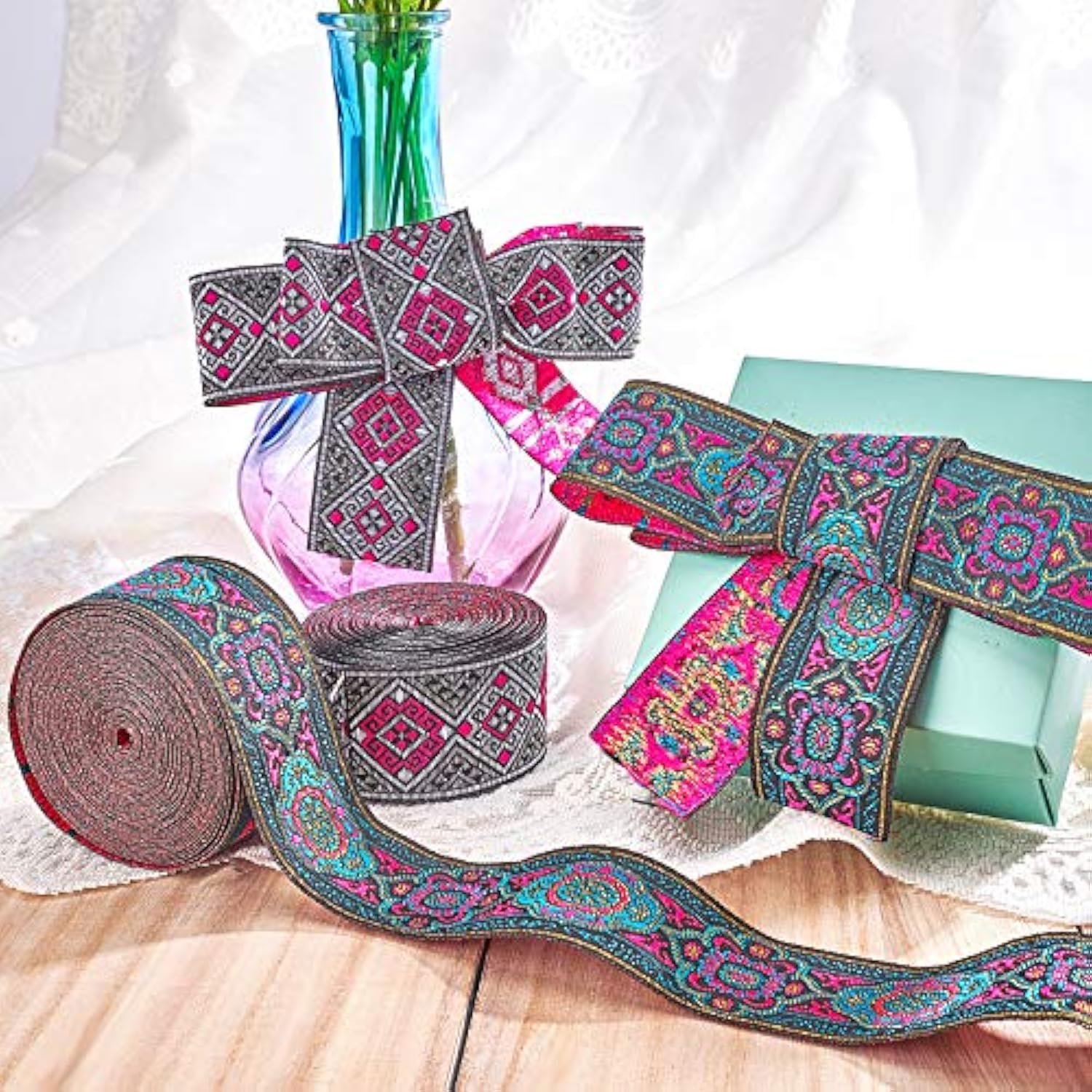 7 Yard 1.2Inch Vintage Jacquard Ribbon Emobridered Woven Ribbon Fabric